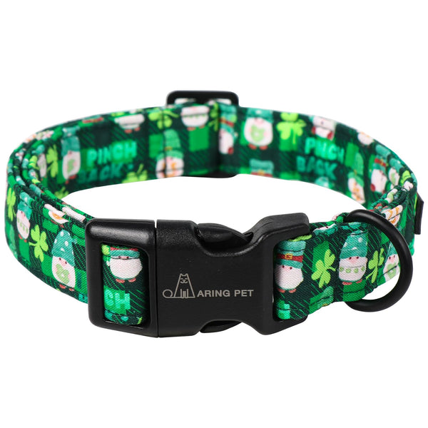 St Patrick's Day Dog Collar-Cute Clovers Dog Collar, Adjustable Cotton Shamrock Pet Collar Trefoil Puppy Collars with Quick Release Buckle
