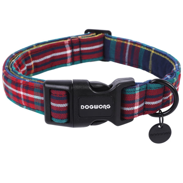 Christmas Cotton Dog Collar, Blue Tartan Christmas Dog Collar Durable Soft Fabric Pet Dog Collar Cute Blue Plaid Puppy Necklace for Small Medium Large Dog