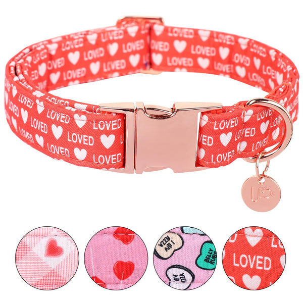 Valentine's Day Dog Collar,Red Heart Dog Collar for Small Medium Large Girl Boy Dogs or Cats, Wedding Dog Collar Match Dog Leash, Pet Collar with Metal Buckle