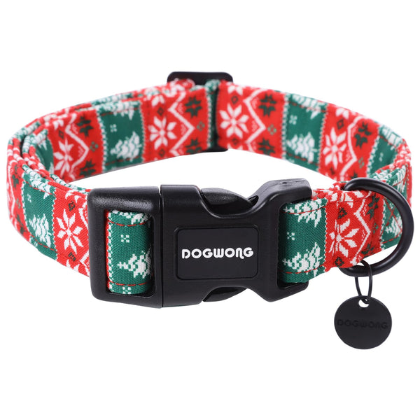 Christmas Cotton Dog Collar, Red Green Stripe Christmas Dog Collar Durable Soft Fabric Pet Dog Collar Cute Red Puppy Necklace for Small Medium Large Dog