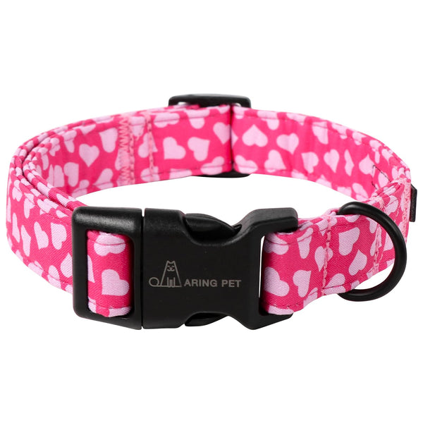 Valentine's Day Dog Collar-Cotton Pink Heart Dog Collars, Adjustable Valentine Heart Pet Collars Puppy Collar with Quick Release Buckle for Girl&Boy Dogs