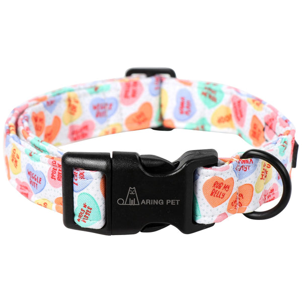 Valentine's Day Dog Collar-Cute Cotton Heart Dog Collars, Adjustable Valentine Candy Heart Pet Collars Girl Puppy Collar with Quick Release Buckle
