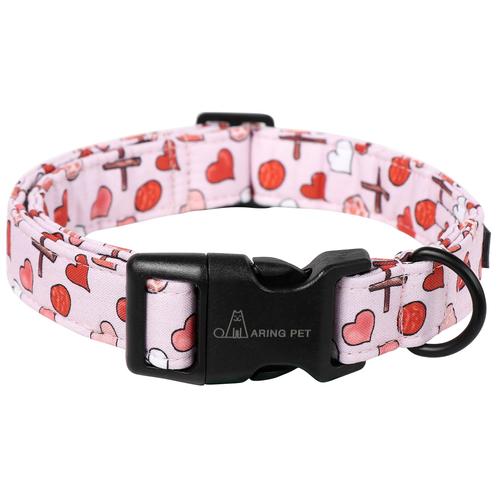 Valentine's Day Dog Collar-Cotton Pink Heart Dog Collars, Adjustable Valentine Pet Collars Girl Puppy Collar with Quick Release Buckle