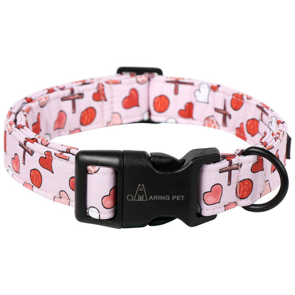 Valentine's Day Dog Collar-Cotton Pink Heart Dog Collars, Adjustable Valentine Pet Collars Girl Puppy Collar with Quick Release Buckle