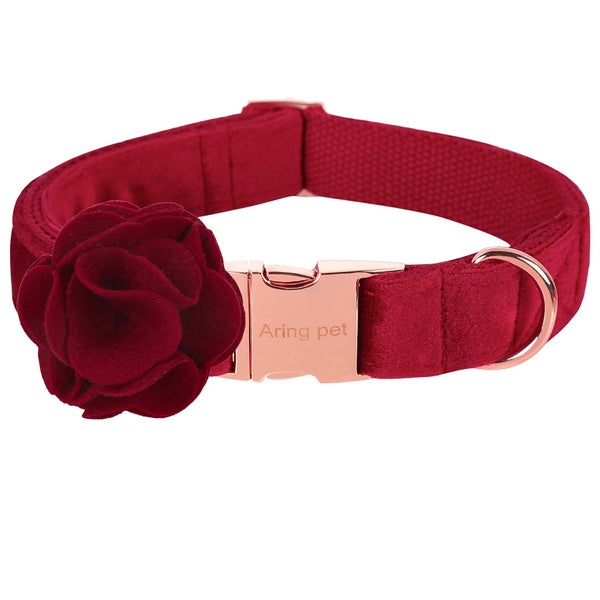 Velvet Dog Collar, Adorable Christmas Dog Collar with Felt Flower, Comfortable Red Girl Dog Collars with Metal Buckle for Small Medium Large Dogs