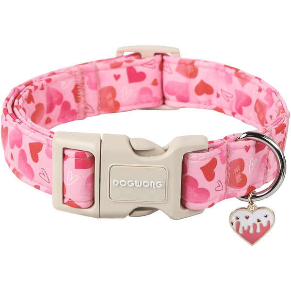 Valentine's Day Dog Collar, Cute Heart Dog Collars, Adjustable Valentine Pink Heart Pet Collars Design Dog Collar with Quick Release Buckle for Puppy Girl Boy Female Dogs