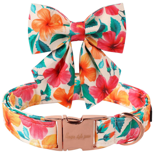 Floral Plaid Colorful Dog Collar with Sailor Bow