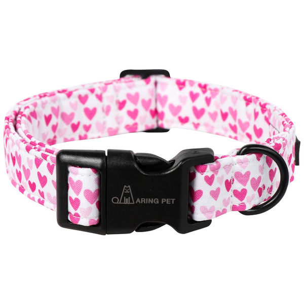 Valentine's Day Dog Collar-Cute Cotton Heart Dog Collars, Adjustable Valentine Heart Pet Collars Girl Puppy Collar with Quick Release Buckle
