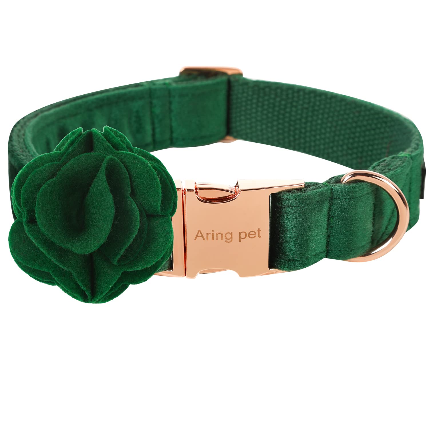 Velvet Dog Collar, Cute Christmas Dog Collar with Felt Flower, Adjustable Green Dog Collars Flower with Metal Buckle for Small Medium Large Dogs