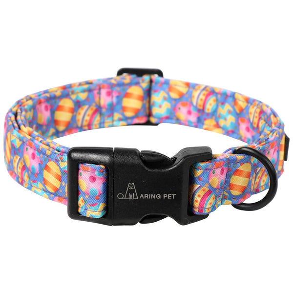 Easter Dog Collar-Cute Easter Eggs Dog Collar, Adjustable Cotton Purple Easter Pet Collar Puppy Collars with Quick Release Buckle