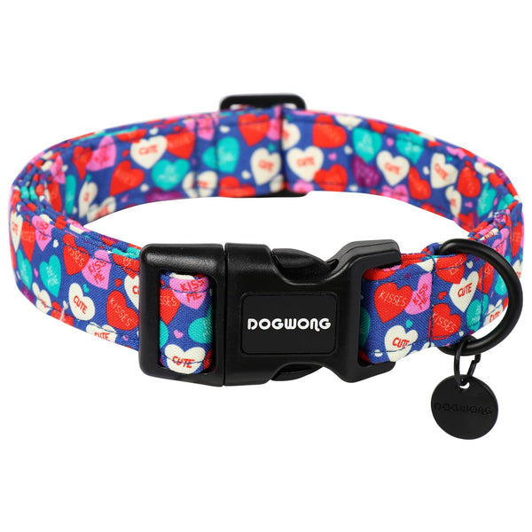 Valentine's Day Dog Collar,Blue Heart Candy Adjustable Cotton Heart Dog Collar ,Perfect Cute Dog Collar for Small Medium Large Dogs