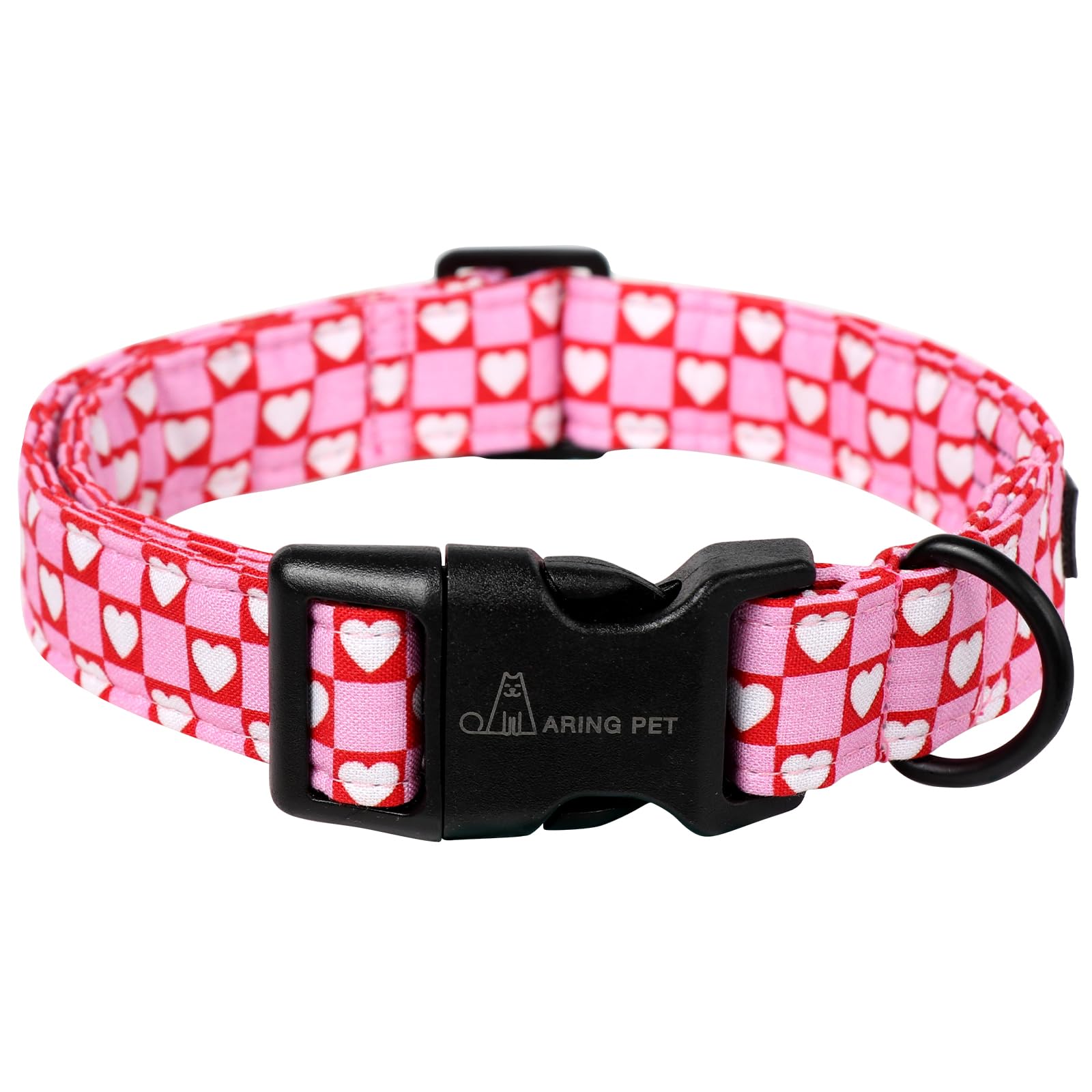 Valentine's Day Dog Collar-Cotton Pink Heart Dog Collar, Adjustable Valentine Pet Collars Girl Puppy Collar with Quick Release Buckle