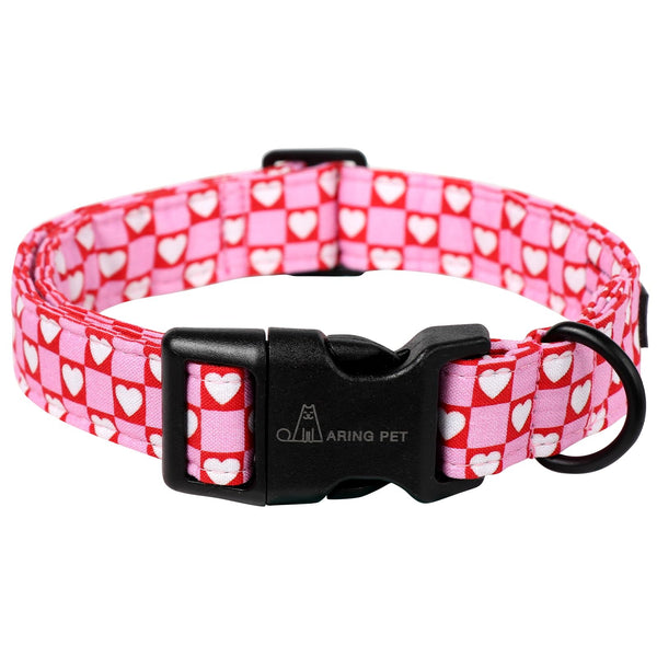 Valentine's Day Dog Collar-Cotton Pink Heart Dog Collar, Adjustable Valentine Pet Collars Girl Puppy Collar with Quick Release Buckle