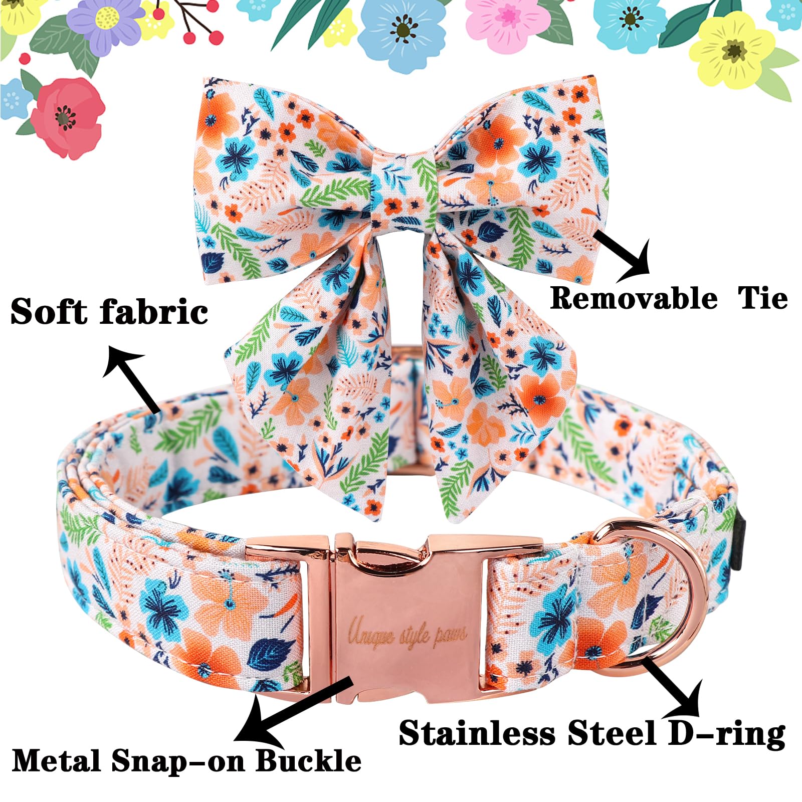 Floral Plaid Colorful Dog Collar with Bow Tie