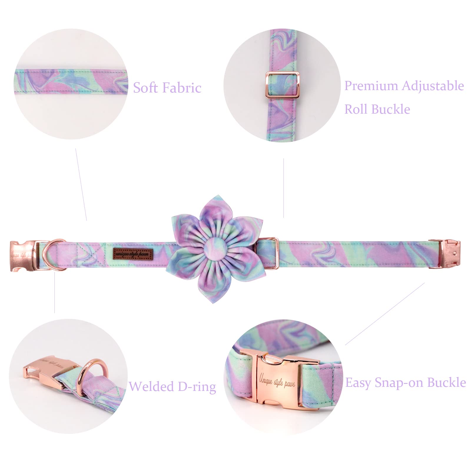 Adjustable Dog Collar Flower Pattern, Durable Pet Collar With Flower