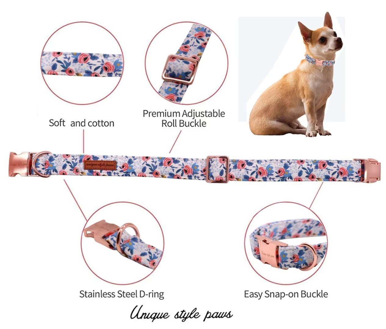 Dog Collar Metal Buckle Red Rose Collar Flower Gift Durable Cute Collar for Small Medium Large Boys Girls Dogs