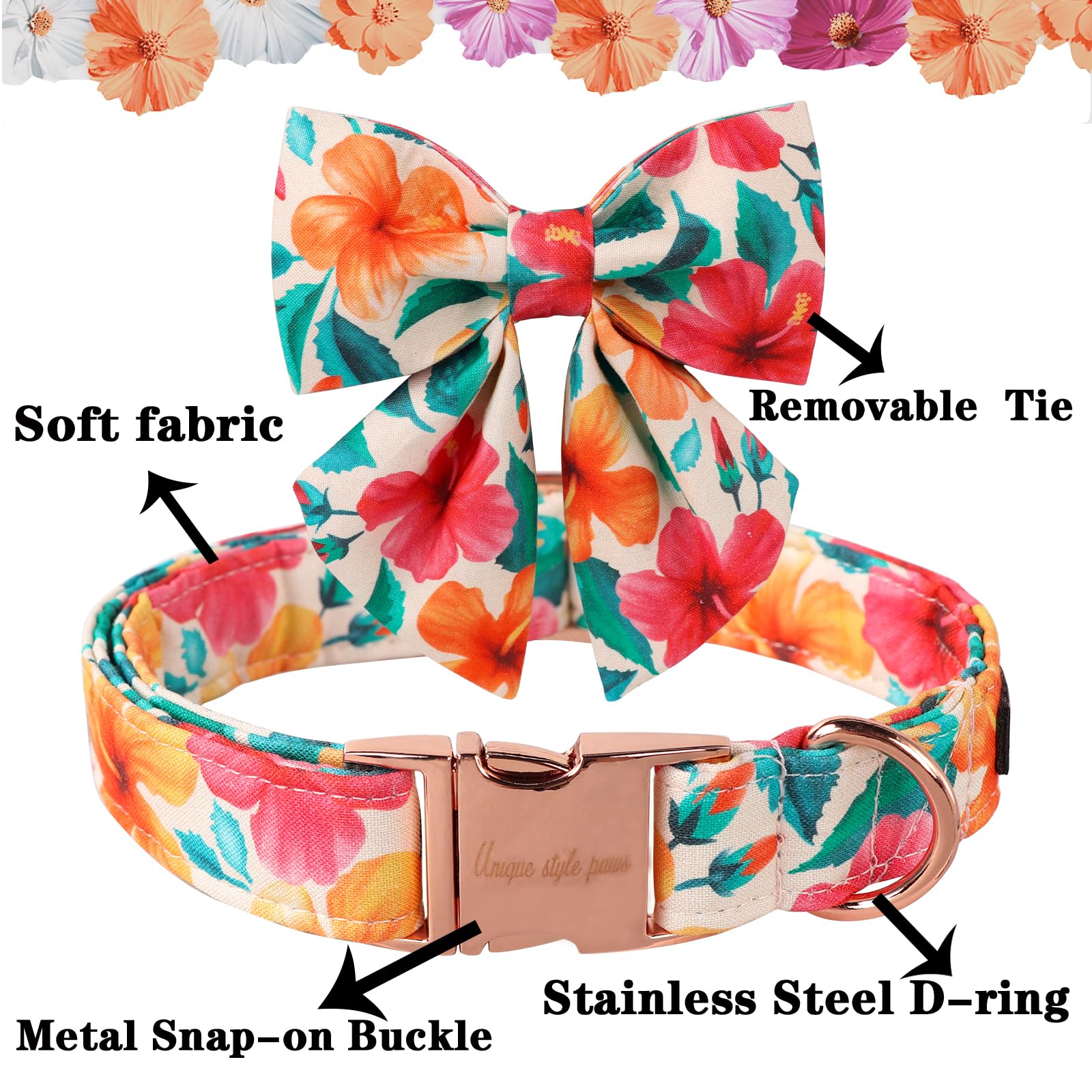 Floral Plaid Colorful Dog Collar with Sailor Bow