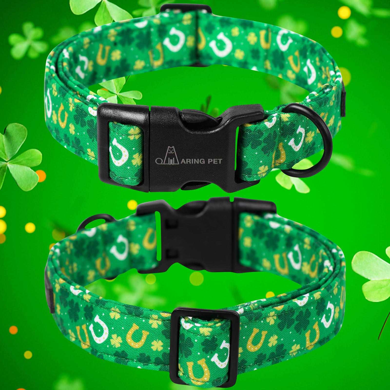 St Patrick's Day Dog Collar-Cotton Clovers Dog Collar, Adjustable Shamrock Pet Collar Trefoil Puppy Collars with Quick Release Buckle