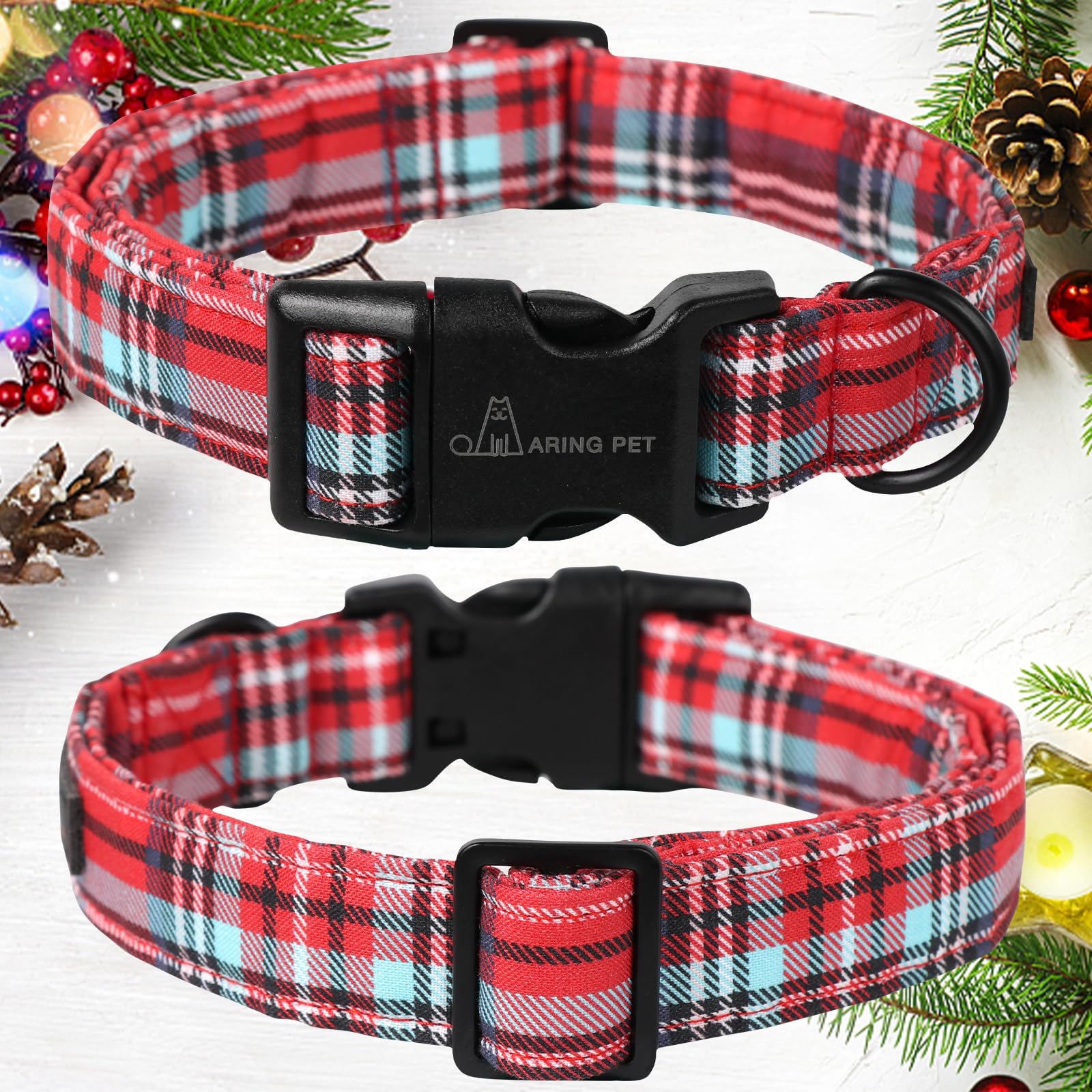 Christmas Dog Collar Cute Red Plaid Dog Collar, Adjustable Cotton Christmas Dog Collars Puppy Collar for Small Medium Large Dogs