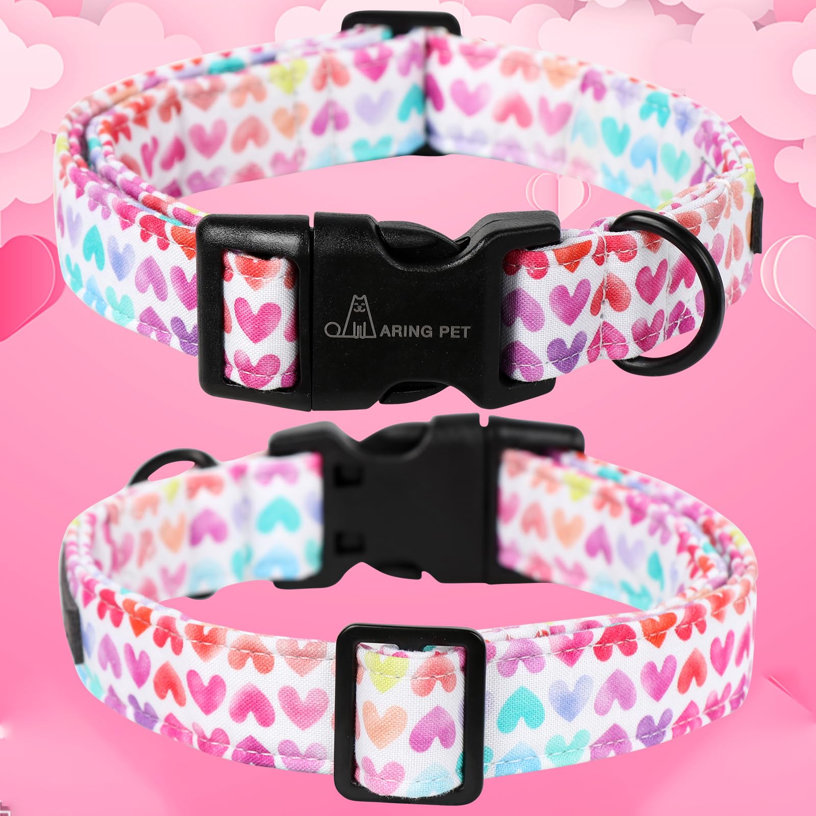 Valentine's Day Dog Collar-Cute Cotton Heart Dog Collars, Adjustable Valentine Heart Pet Collars Girl Puppy Collar with Quick Release Buckle