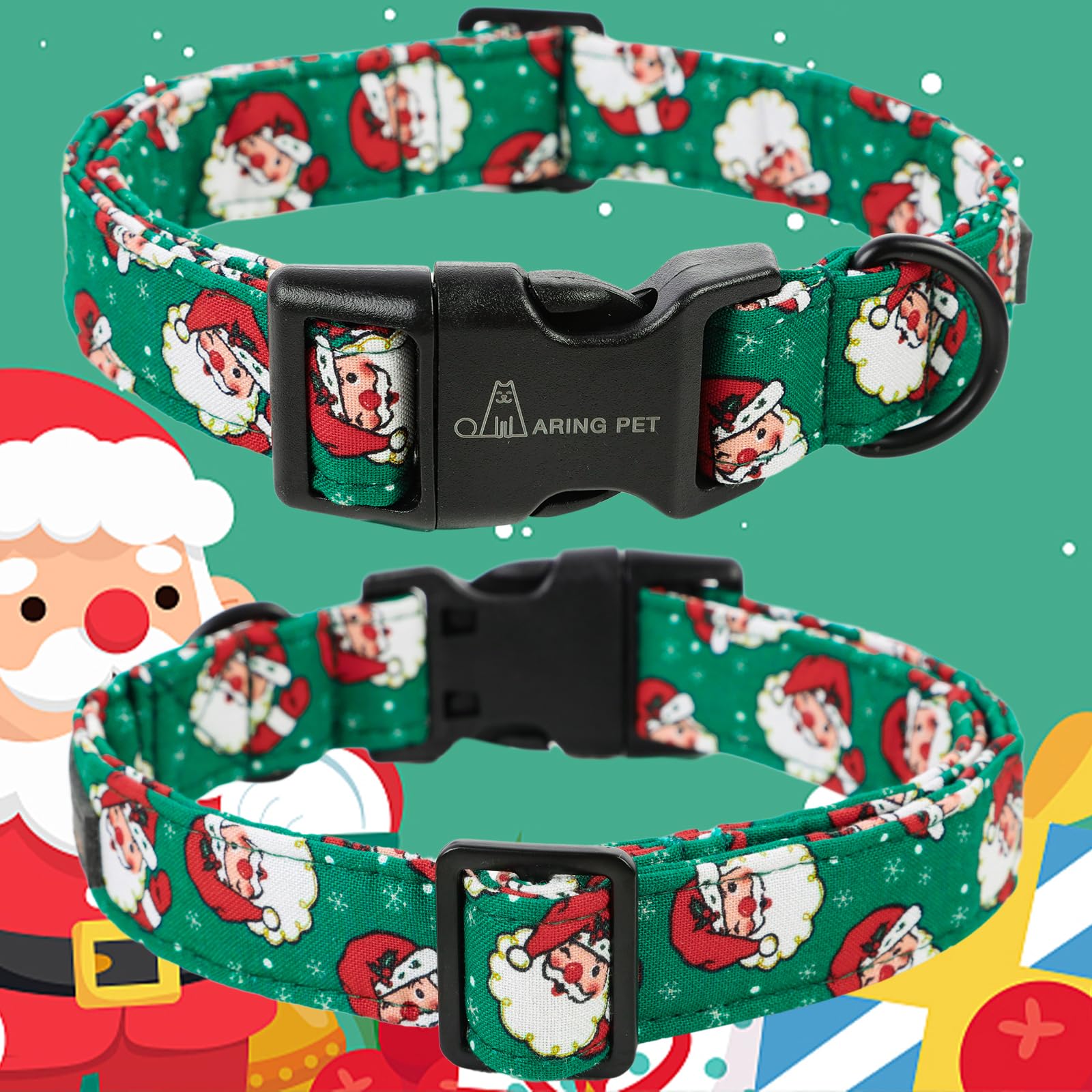 Christmas Dog Collar-Cute Cotton Santa Claus Dog Collar, Adjustable Lightweight Christmas Pet Collars Puppy Collar with Quick Release Buckle