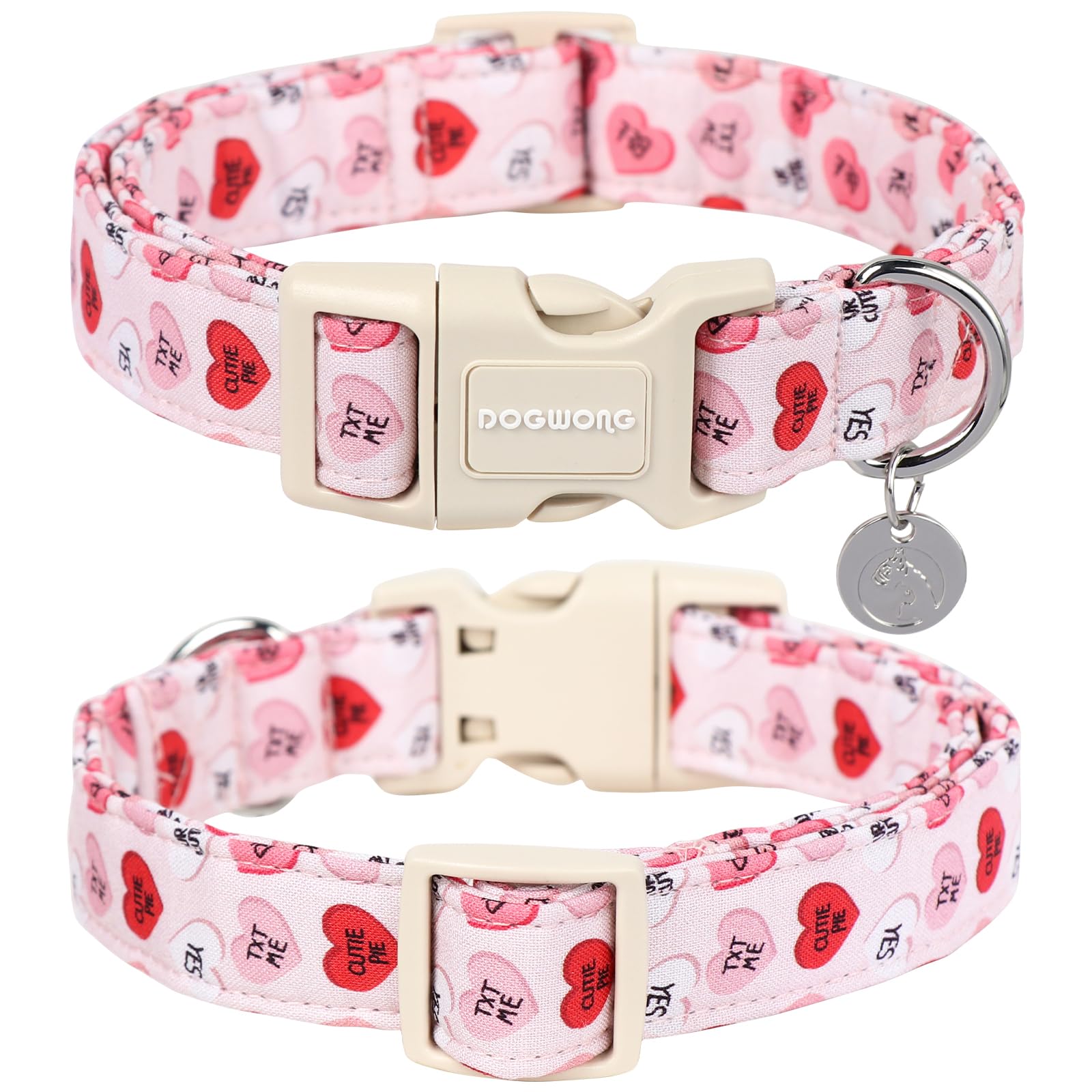 Valentine's Day Dog Collar, Adjustable Durable Pink Heart Dog Collar Cute Girl Dog Collar for Small Medium Large Dogs