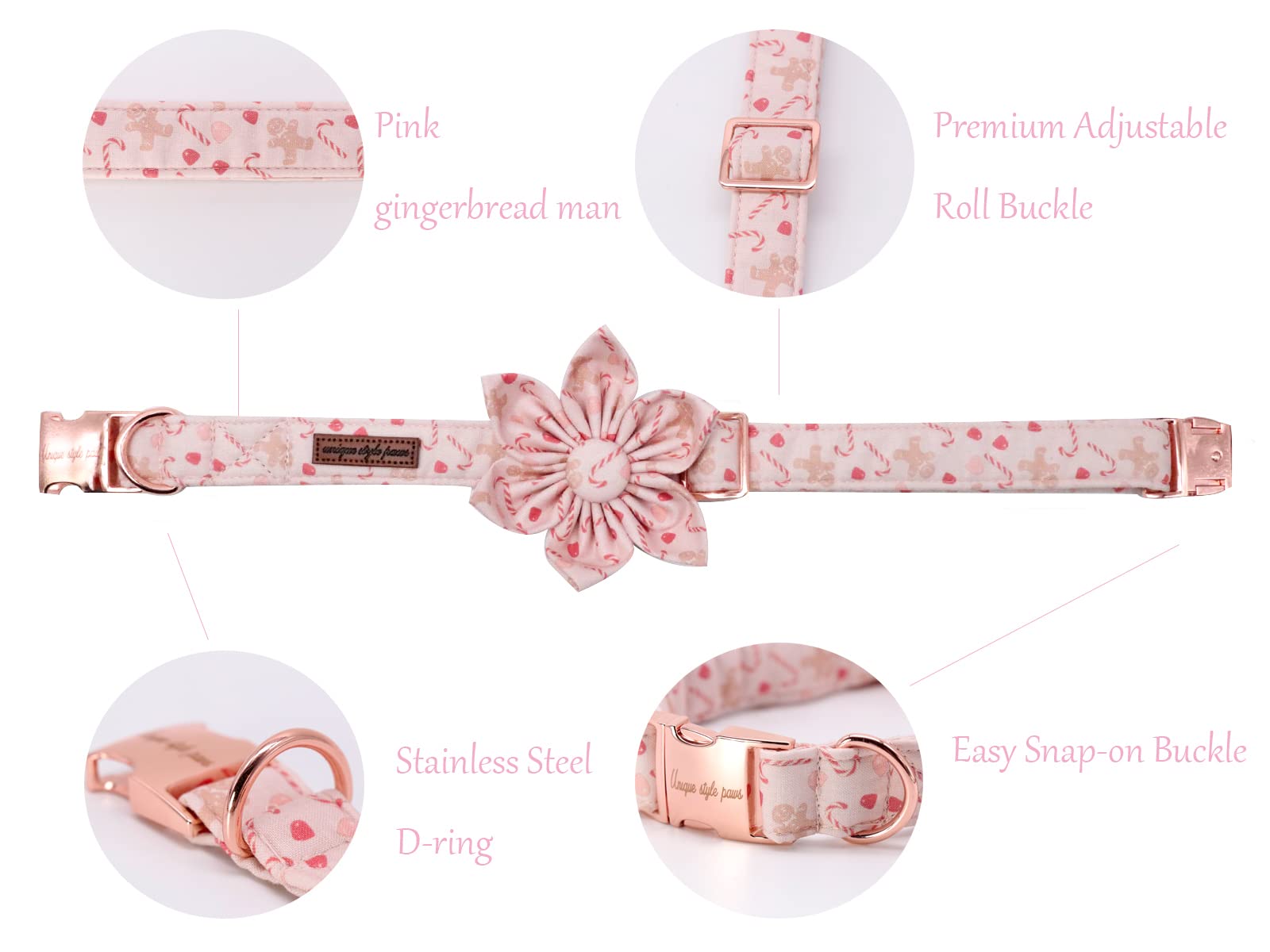Christmas Dog Collar, Adjustable Dog Collar Flower Pattern Durable Pet Collar With Flower