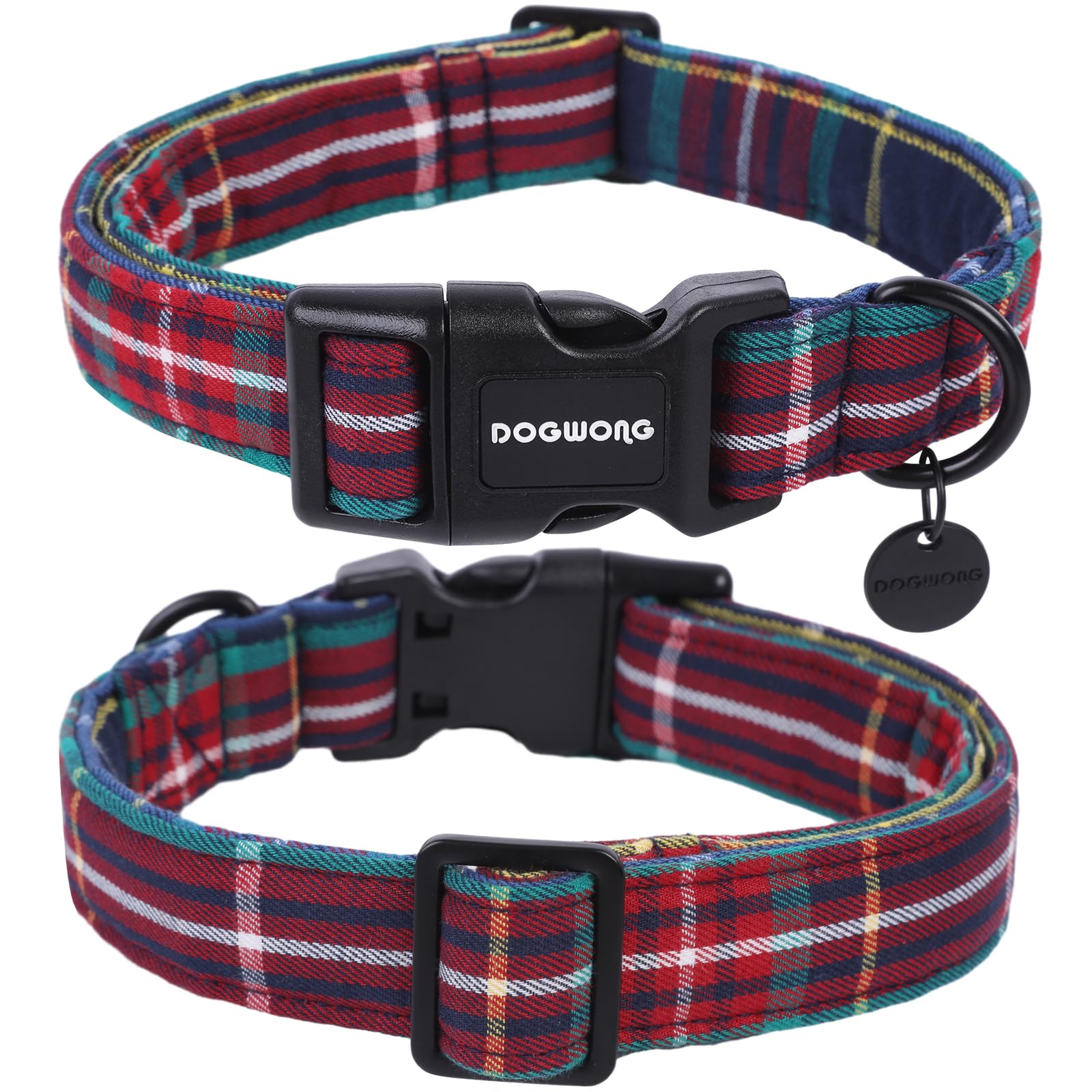 Christmas Cotton Dog Collar, Blue Tartan Christmas Dog Collar Durable Soft Fabric Pet Dog Collar Cute Blue Plaid Puppy Necklace for Small Medium Large Dog