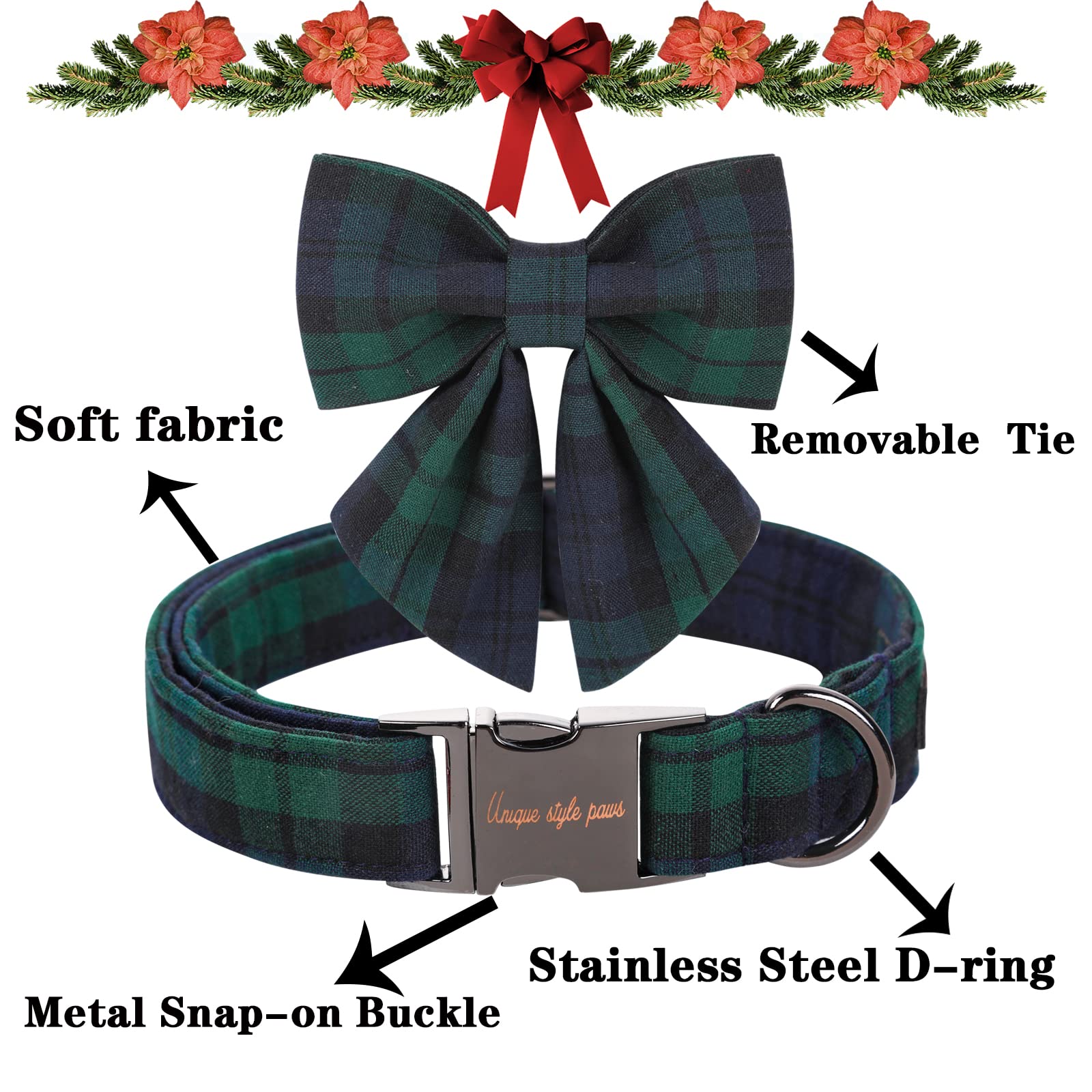 Green Plaid Puppy Collar with Sailor Bow