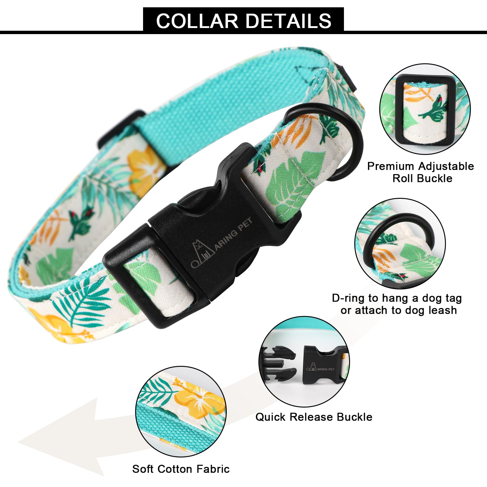 Summer Dog Collar-Lightweight Dog Collar for Small Dogs, Adjustable Comfortable Cotton Dog Collars for Small Medium Large Dogs