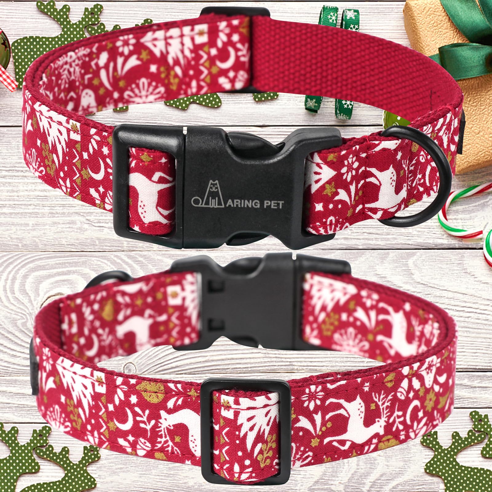 Christmas Dog Collar Cute Red Reindeer Dog Collars, Cotton Lightweight Christmas Dog Collars Puppy Collar for Small Medium Large Dogs
