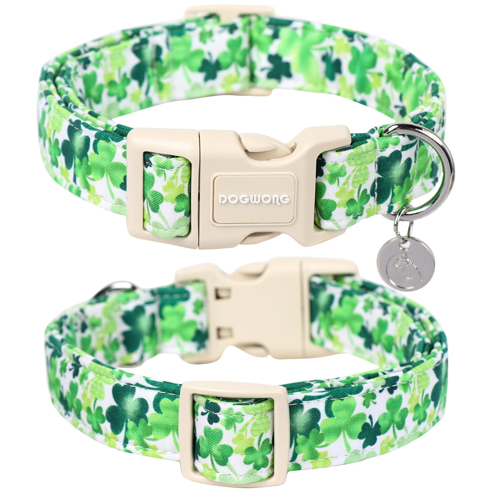 St. Patrick's Day Dog Collar, Green Lucky Clover Shamrock Green Dog Collar Soft Durable Adjustable Costume St. Patrick's Day Lucky Charm Puppy Collar for Small Medium Large Dog