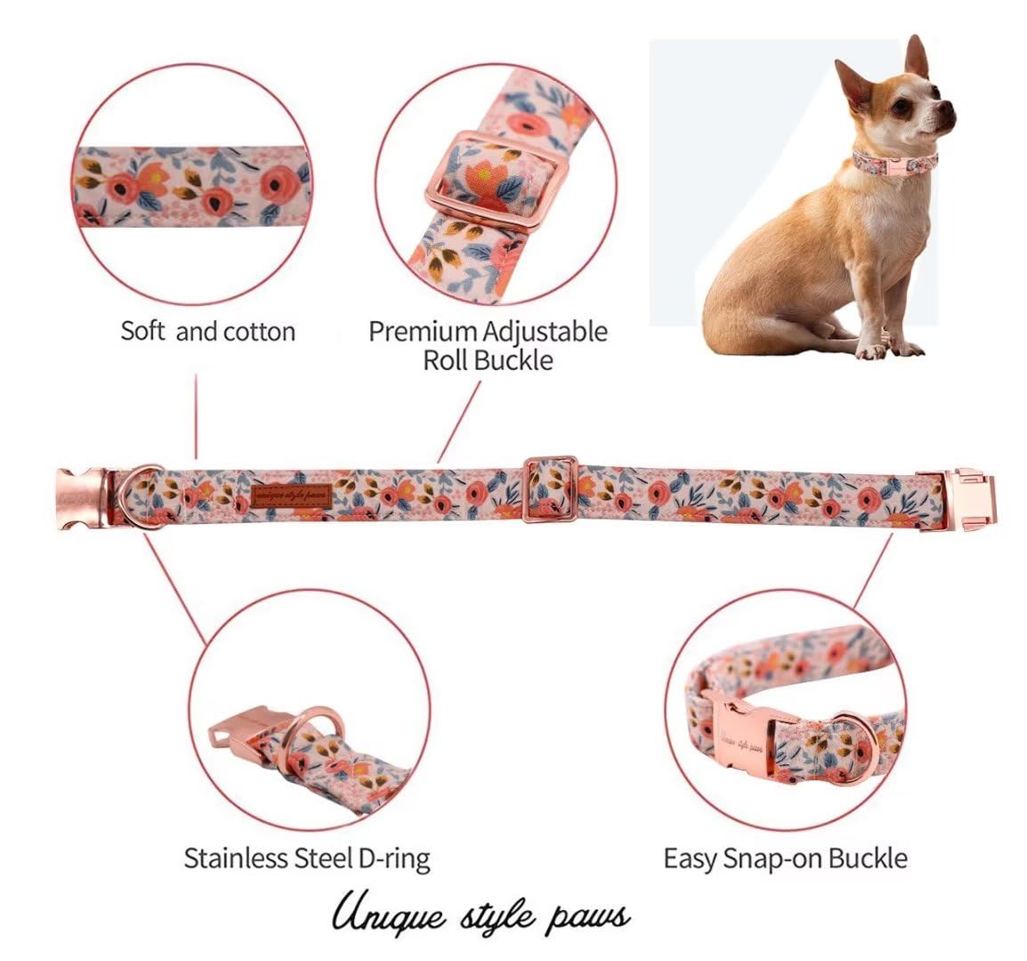 Dog Collar Metal Buckle Pink Rose Collar Flower Gift Durable Cute Collar for Small Medium Large Boys Girls Dogs