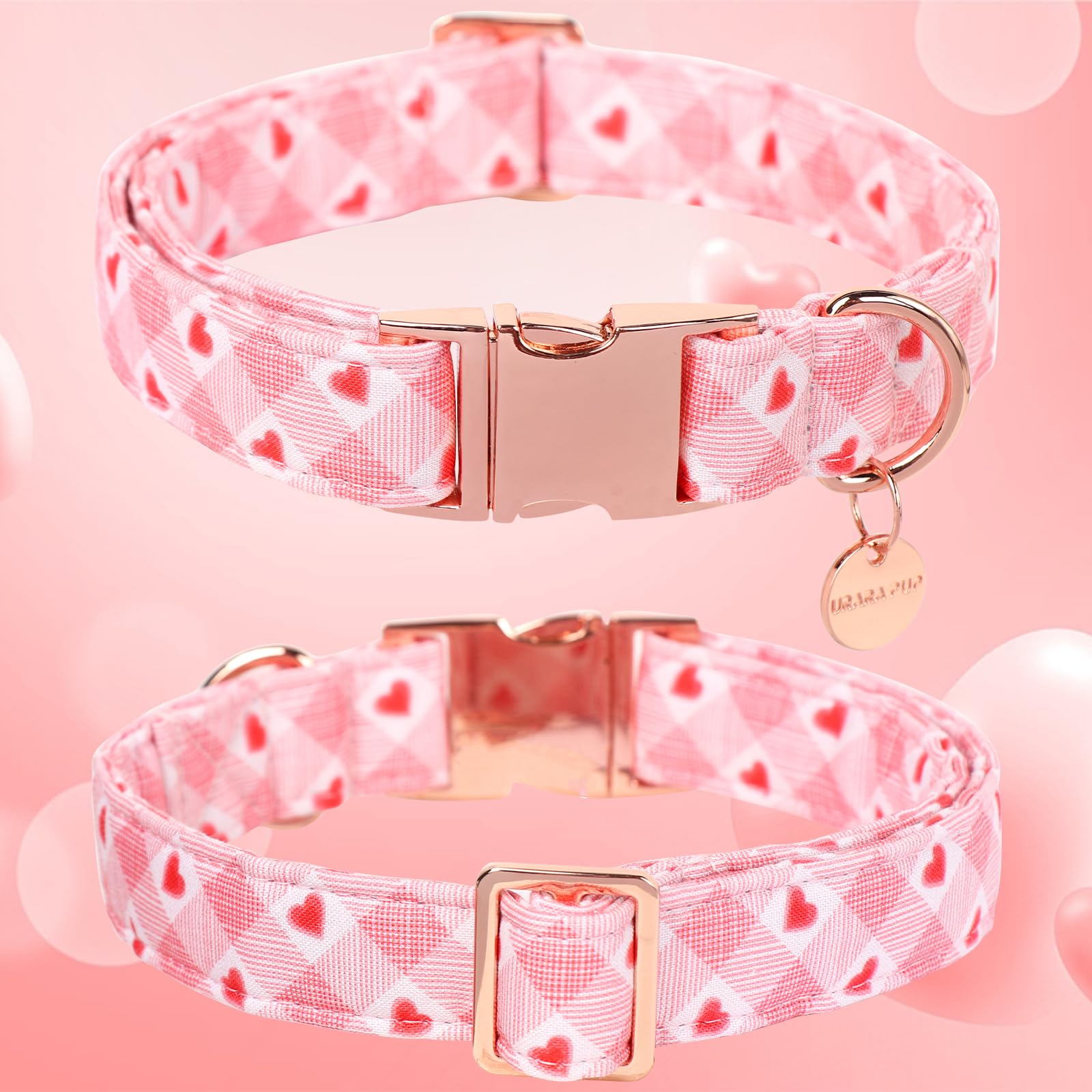 Valentine's Day Dog Collar,Pink Heart Dog Collar for Small Medium Large Girl Boy Dogs or Cats, Wedding Dog Collar Match Dog Leash, Pet Collar with Metal Buckle