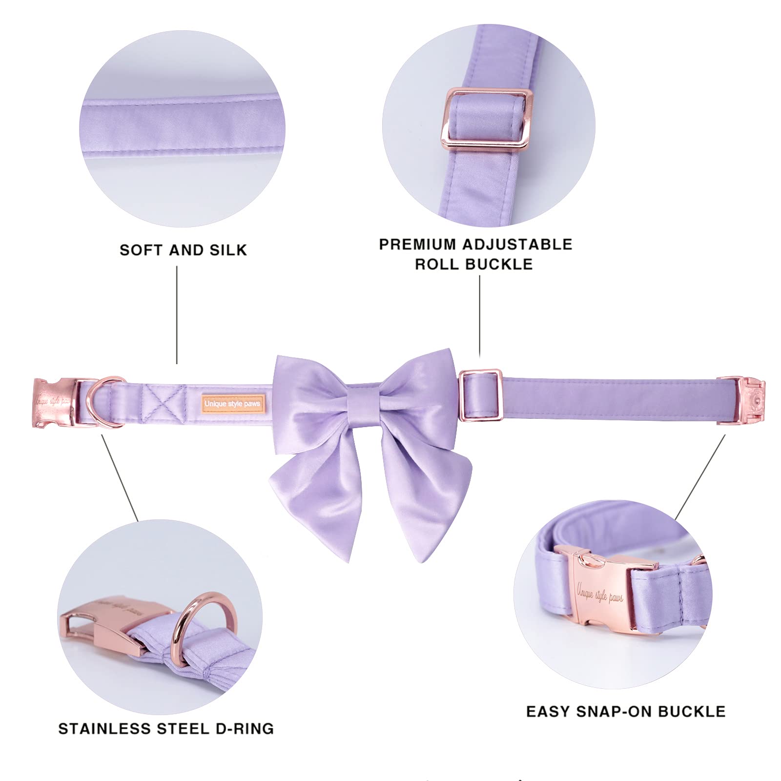 Purple Silk Dog Collar Adjustable Durable Dog Collar with Sailor Bow