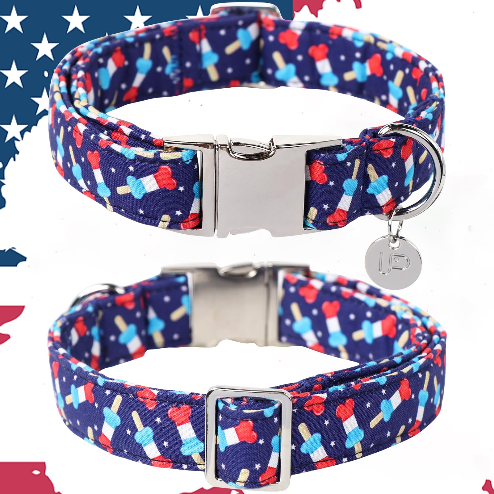 Patriotic Dog Collar, Dog Collar, American Flag Collar for Puppy Boy Girl Dog or Cat, Comfortable Summer Collar with Metal Buckle