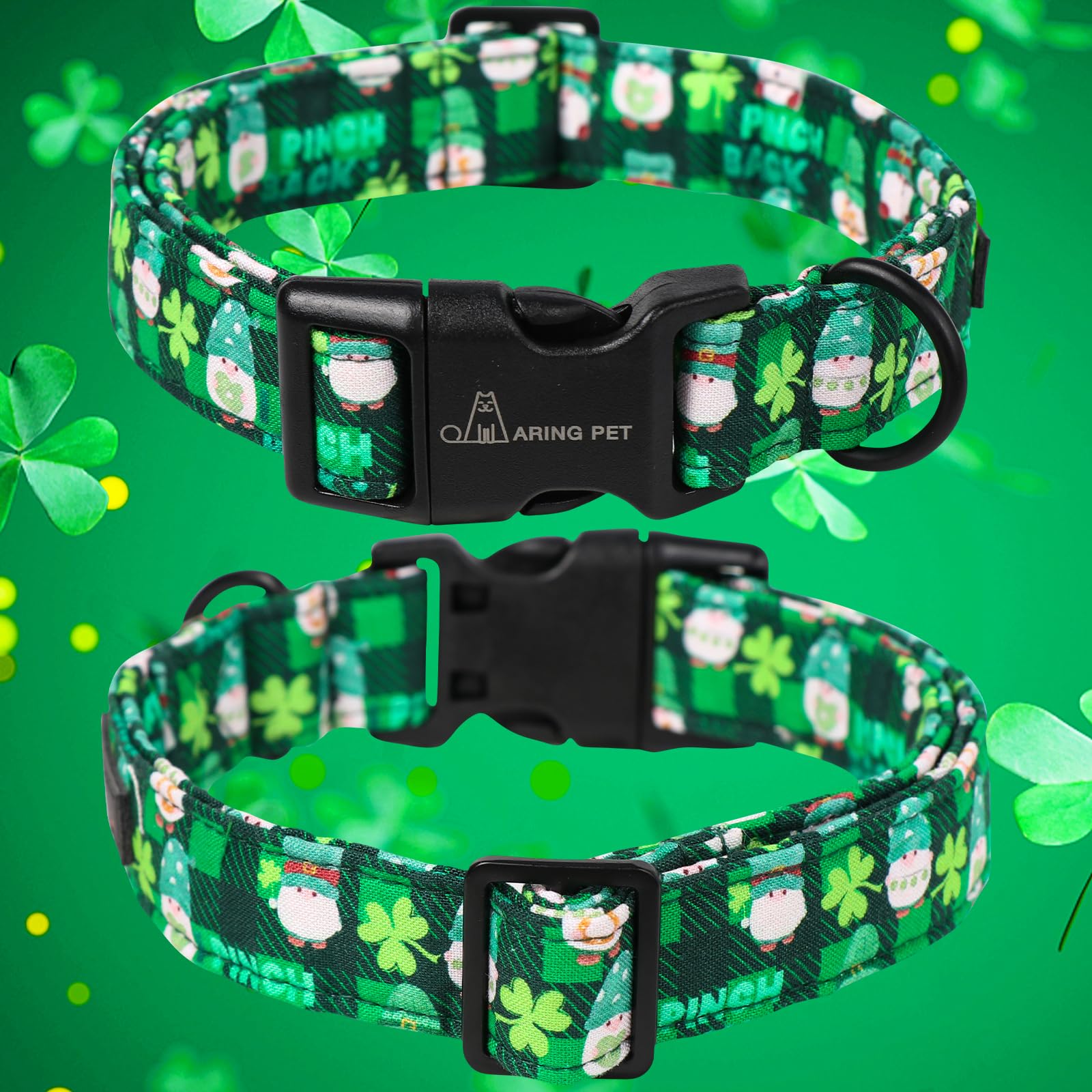 St Patrick's Day Dog Collar-Cute Clovers Dog Collar, Adjustable Cotton Shamrock Pet Collar Trefoil Puppy Collars with Quick Release Buckle
