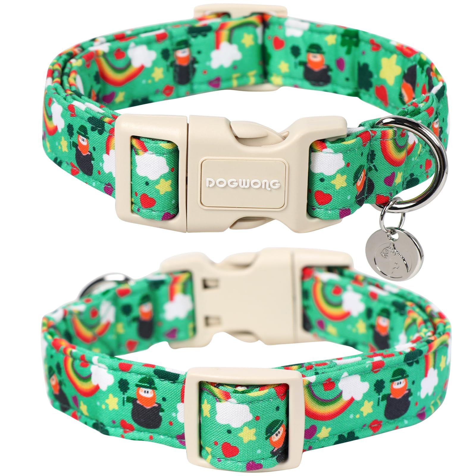 St. Patrick's Day Dog Collar, Lucky Clover Shamrock Green Dog Collar Soft Durable Adjustable Costume Bright Lucky Charm Puppy Collar for Small Medium Large Dog