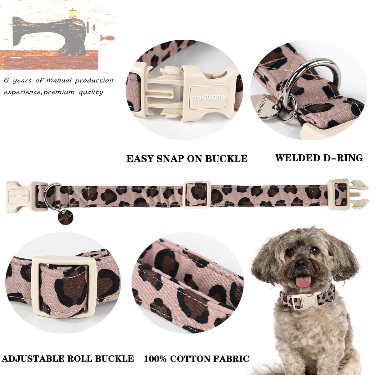 Cotton Dog Collar, Spring Summer Dog Collar Durable Soft Natural Fabric Pet Dog Collar Cute Wedding Puppy Necklace for Small Medium Large Dog