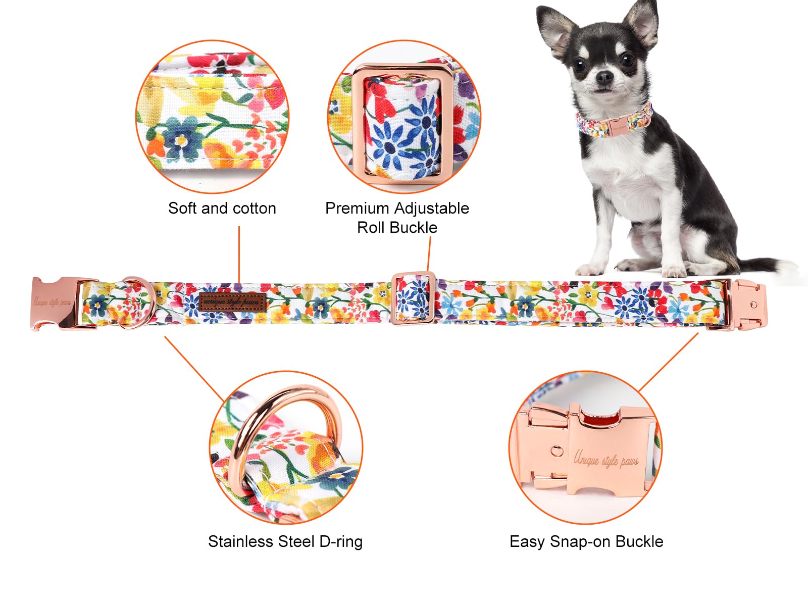 Dog Collar Metal Buckle Colorful Flower Collar Gift Durable Cute Collar for Small Medium Large Boys Girls Dogs