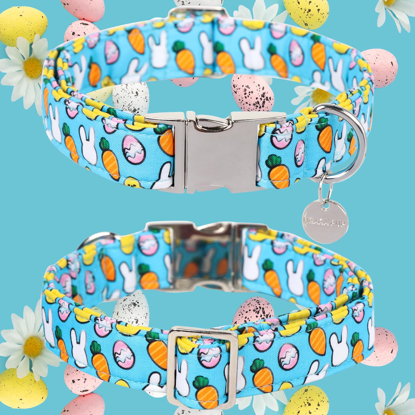 Easter Dog Collar, Cotton Easter Egg Collar for Puppy Girl Boy Dog or Cat, Easter Day Gift Rabbit Dog Collar, Cute Carrot Pet Dog Collar with Metal Buckle