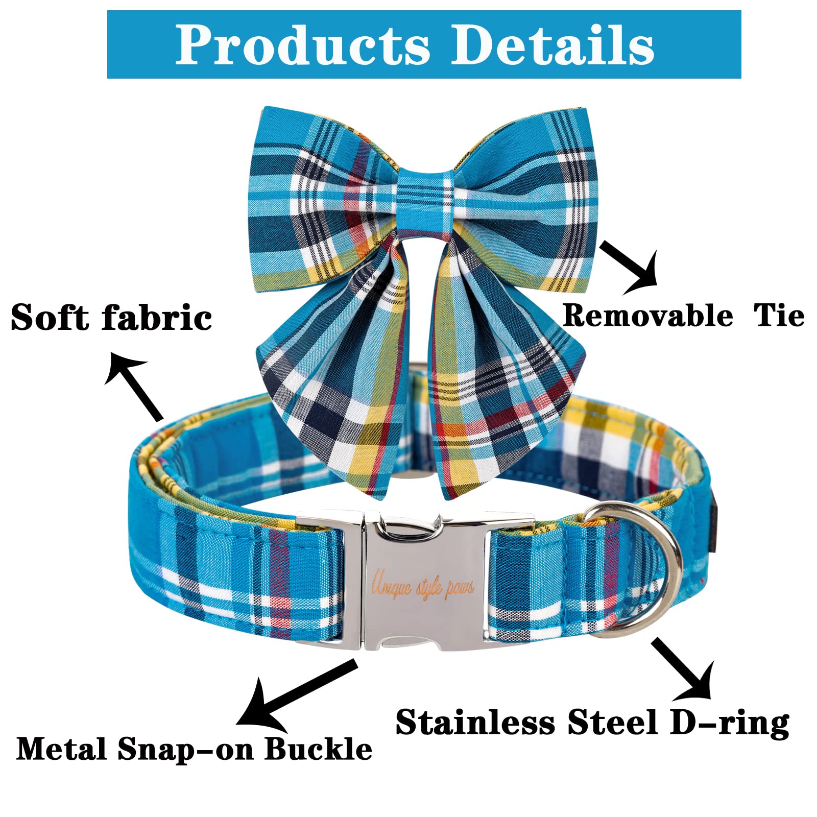 Blue Plaid Dog Collar with Sailor Bow