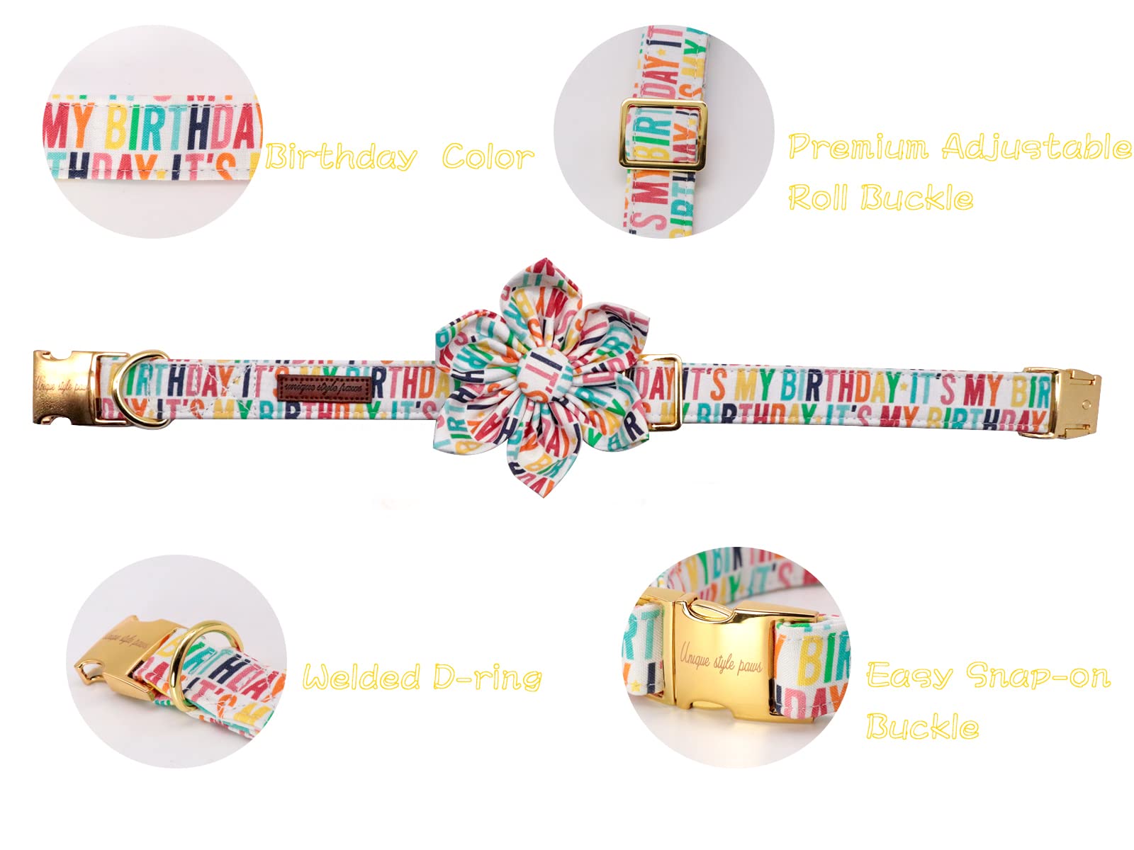 Adjustable Birthday Dog Collar Flower Pattern