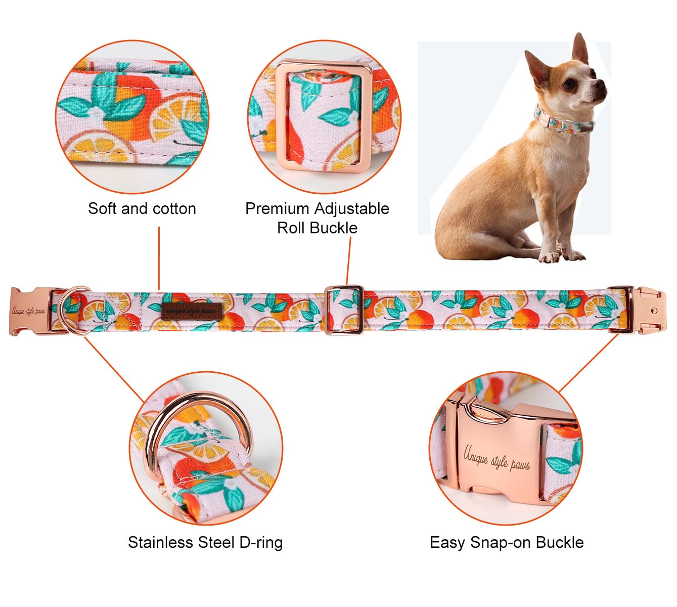 Dog Collar Metal Buckle Orange Collar Gift Durable Cute Collar for Small Medium Large Boys Girls Dogs