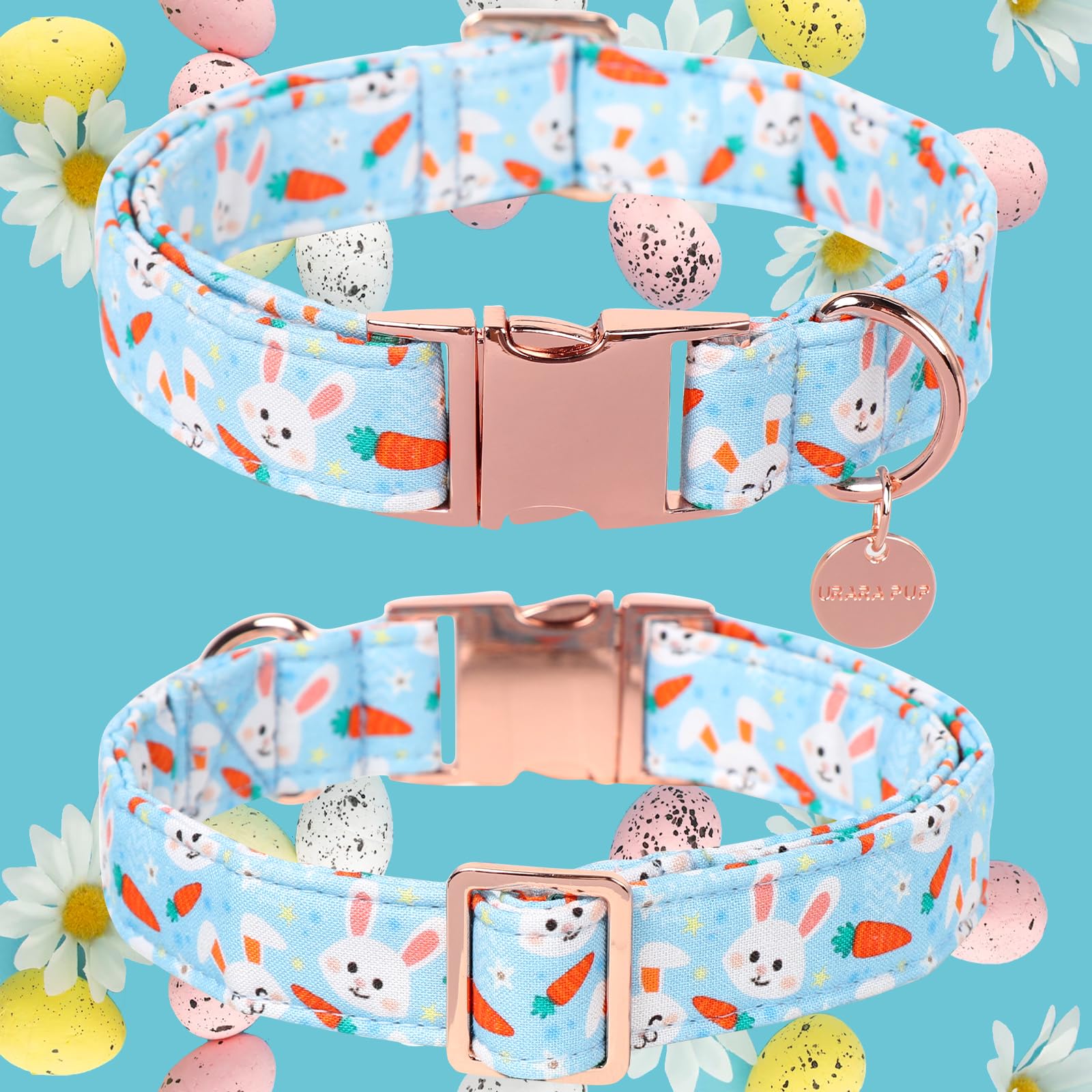 Easter Dog Collar, Cotton Easter Bunny Collar for Puppy Girl Boy Dog or Cat, Easter Day Gift Rabbit Carrot Dog Collar, Cute Carrot Pet Dog Collar with Metal Buckle
