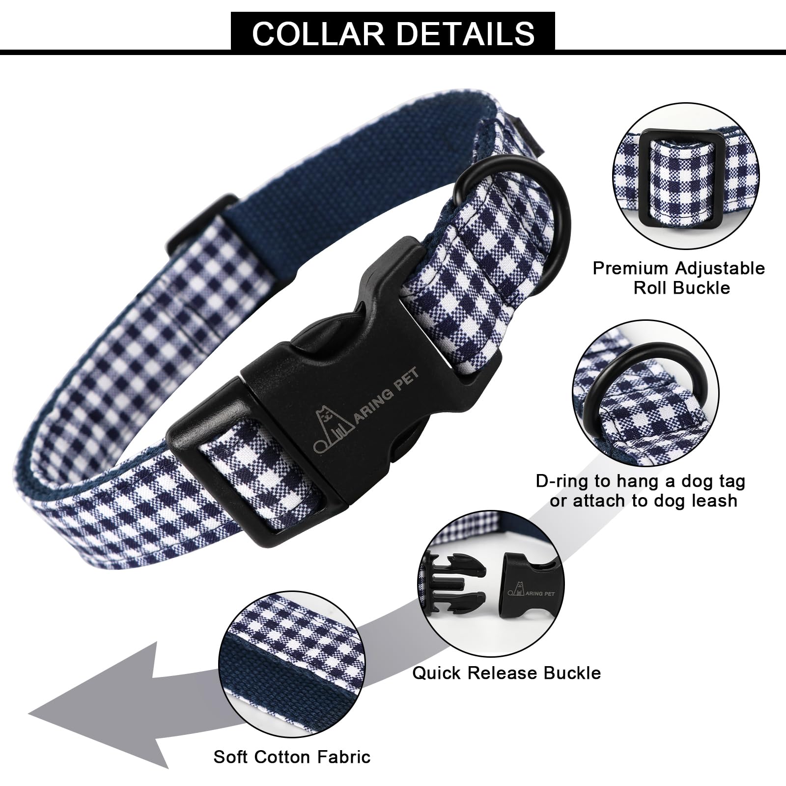 Dog Collar-Cute Dog Collar for Small Dogs, Adjustable Comfortable Cotton Plaid Pet Collars for Small Medium Large Male Female Dogs