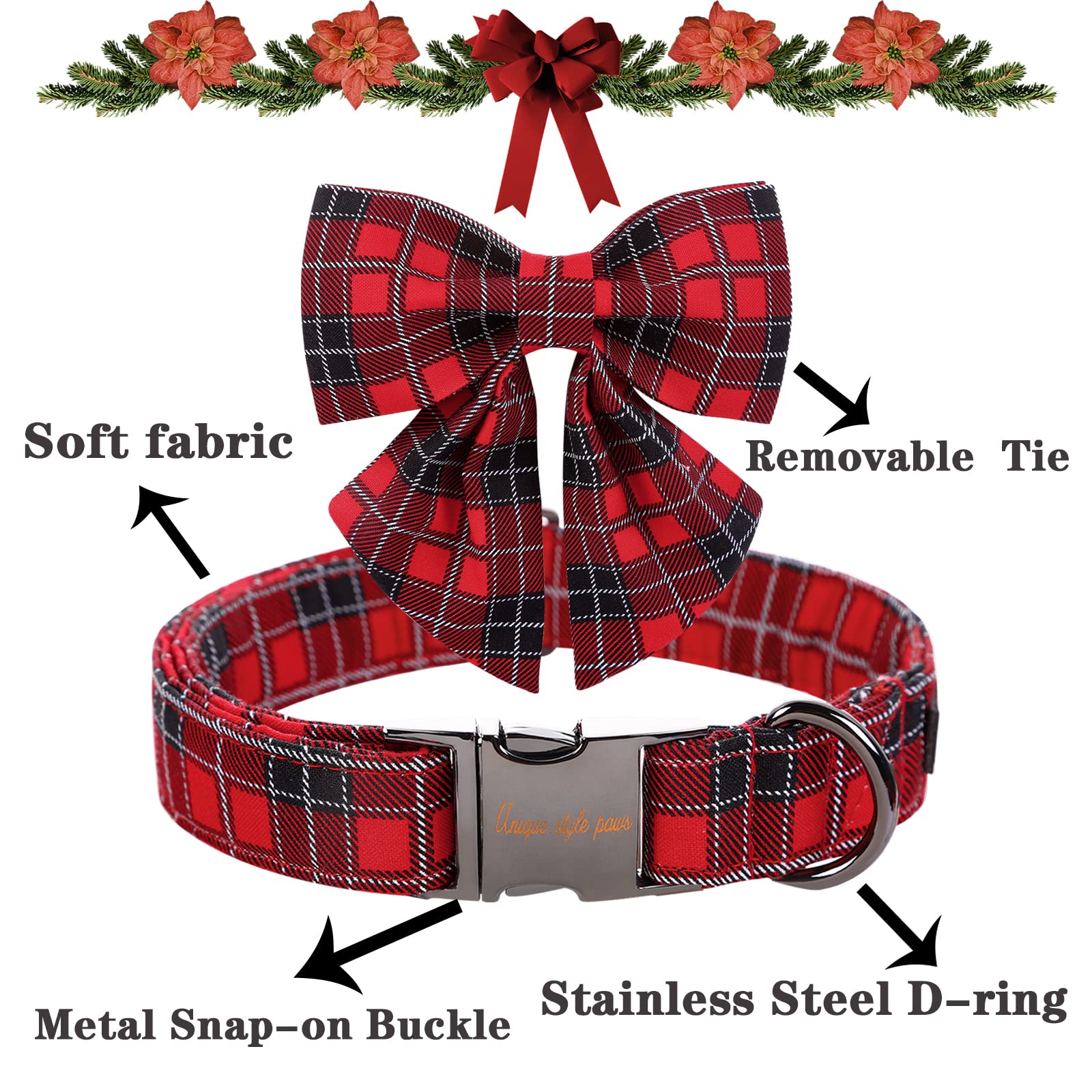 Red Black Grid Cotton Collar Adjustable Puppy Plaid Collar with Sailor Bow