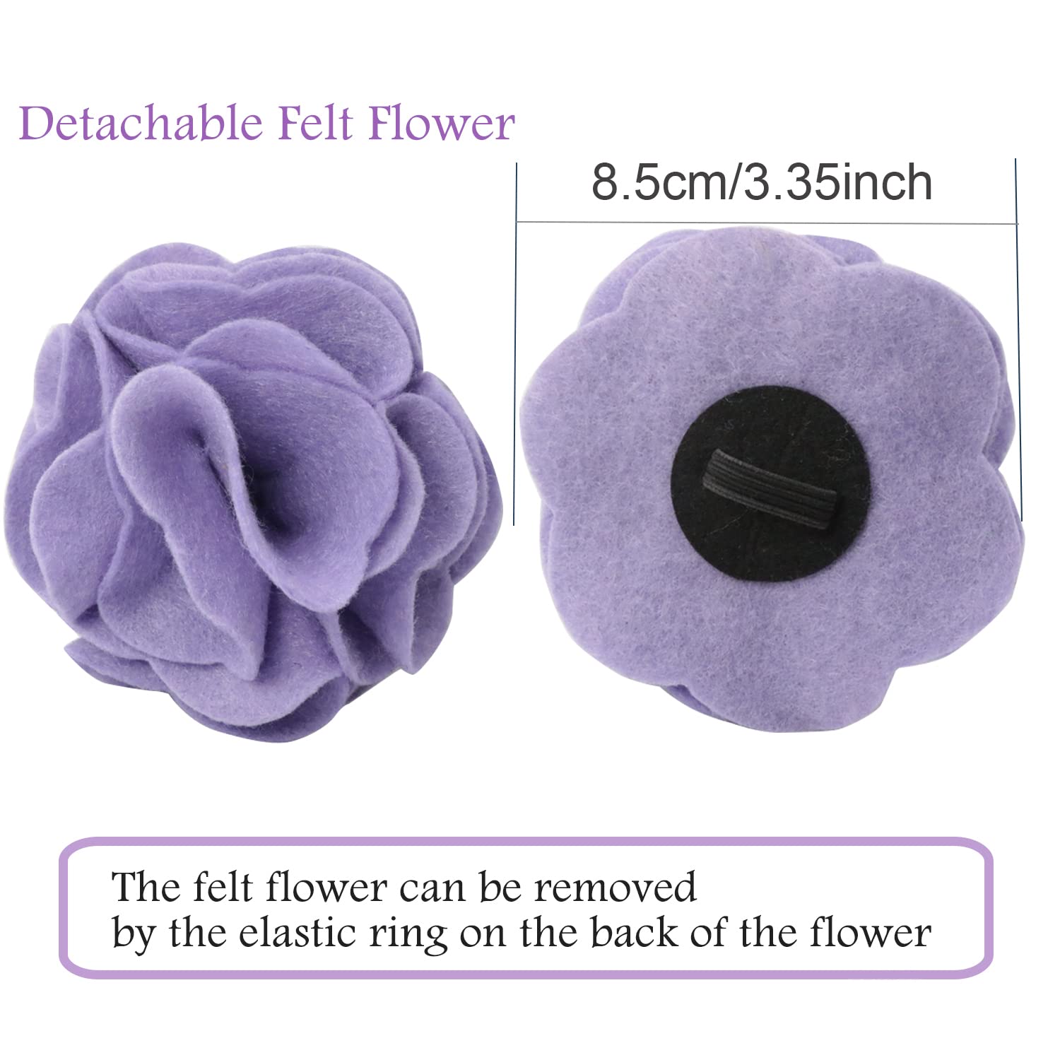 Velvet Dog Collar, Purple Dog Collars with Detachable Felt Flower, Adjustable Soft Comfortable Dogs Collar Flower with Metal Buckle for Small Medium Large Dogs