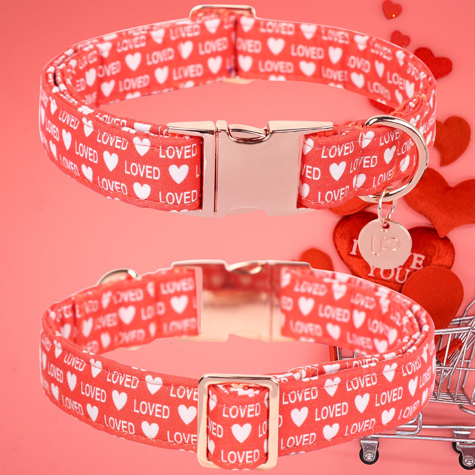 Valentine's Day Dog Collar,Red Heart Dog Collar for Small Medium Large Girl Boy Dogs or Cats, Wedding Dog Collar Match Dog Leash, Pet Collar with Metal Buckle