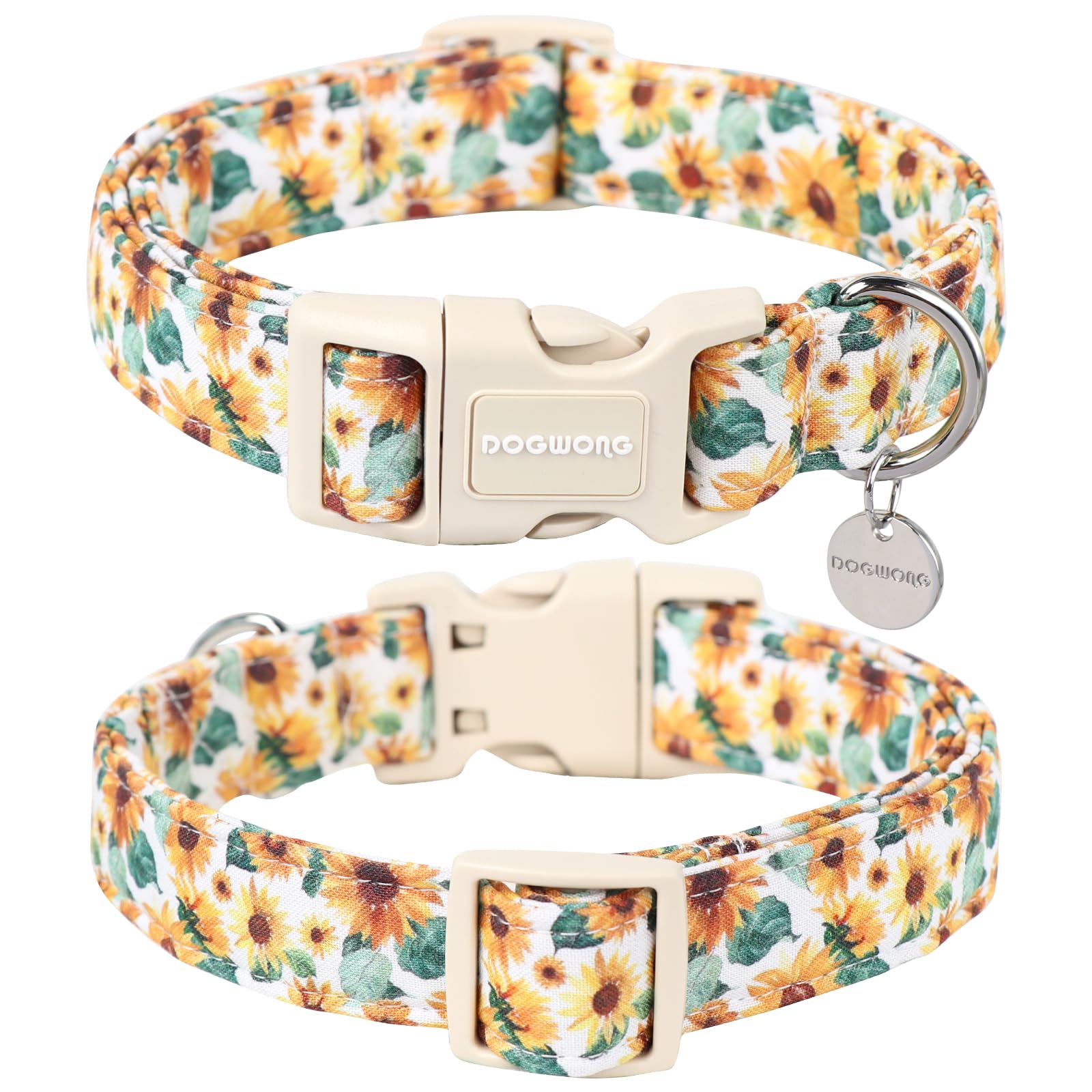 Female Cotton Dog Collar, Sunflower Dog Collar Durable Soft Natural Fabric Spring Pet Dog Collar Cute Summer Puppy Necklace for Small Medium Large Dog